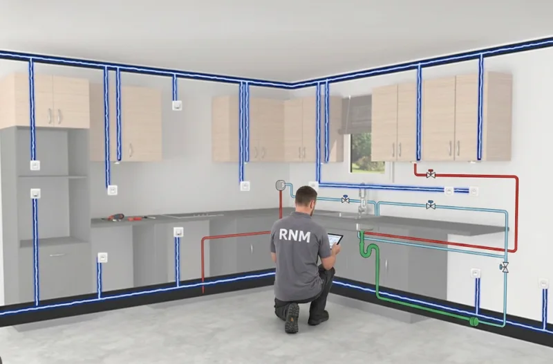 Électricien RNM intervenant sur l'installation électrique d'une cuisine en rénovation à Meaux