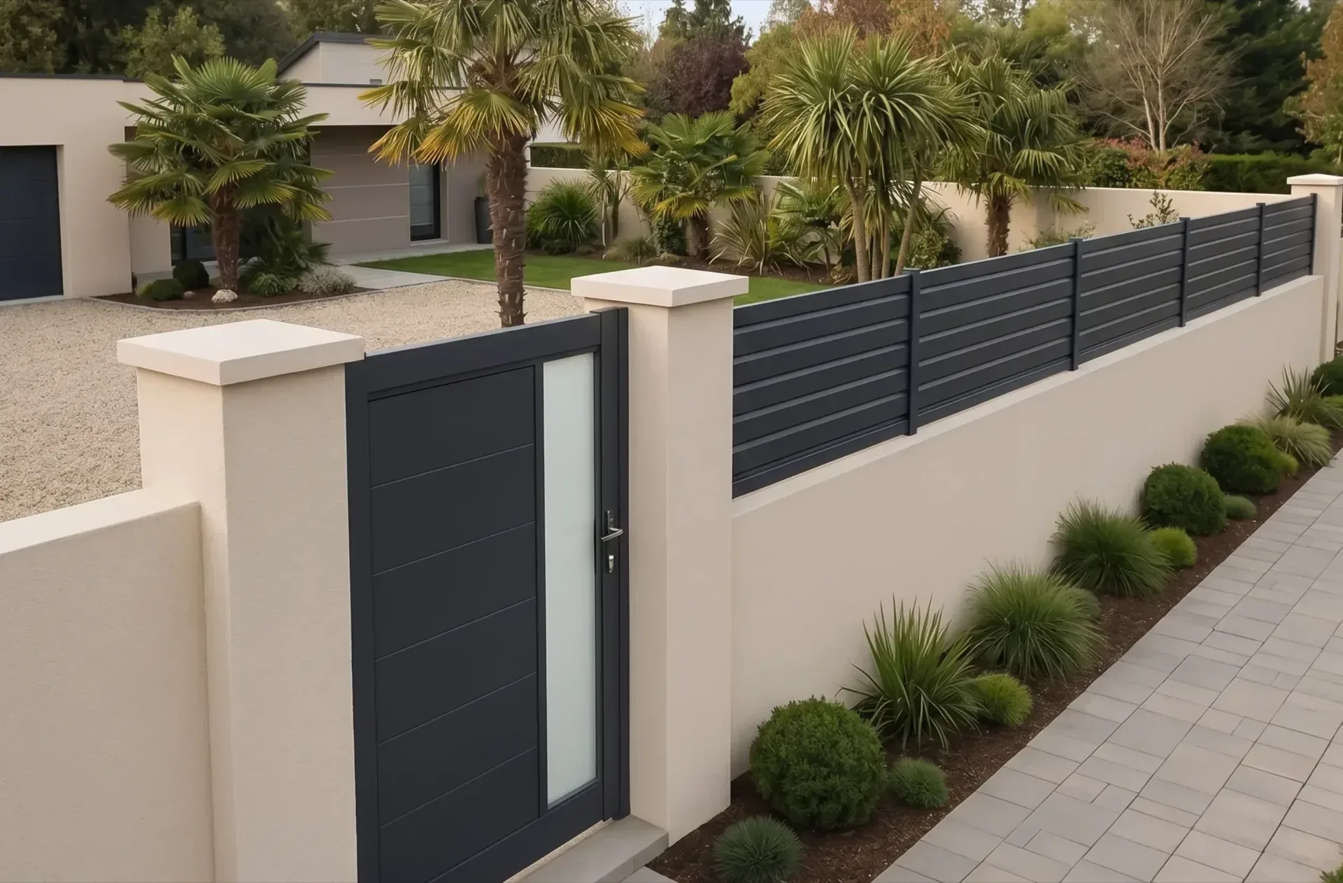 Mur de clôture et aménagements extérieurs maçonnés à Meaux